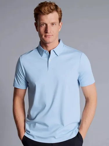 Charles Tyrwhitt Jersey Short Sleeve Polo - Sky Blue - Male