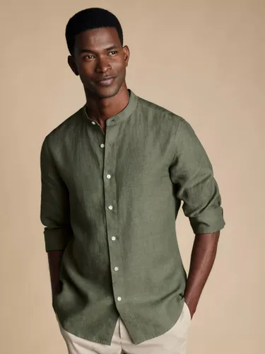 Charles Tyrwhitt Linen Collarless Slim Fit Shirt, Olive Green - Olive Green - Male