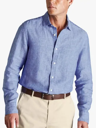 Charles Tyrwhitt Linen Slim Fit Shirt - Cobalt Blue - Male