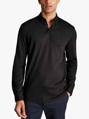 Charles Tyrwhitt Long Sleeve Jersey Polo Shirt - Black - Male