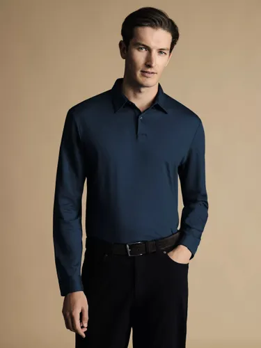 Charles Tyrwhitt Long Sleeve Jersey Polo Shirt - Turquoise - Male