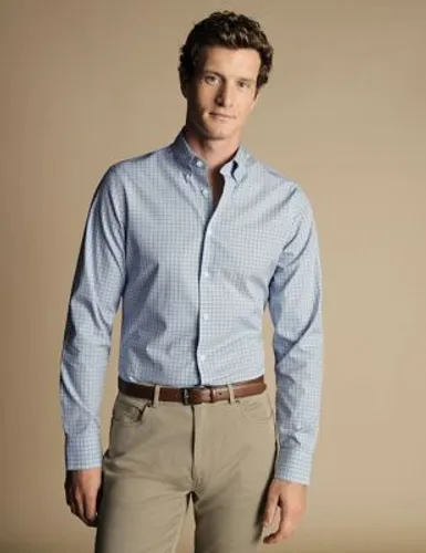 Charles Tyrwhitt Mens Slim Fit Non Iron Pure Cotton Check Shirt - 17.536 - Mid Blue, Mid Blue,Blue,Green,Purple