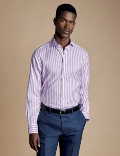 Charles Tyrwhitt Mens Slim Fit Non Iron Pure Cotton Striped Shirt - 1533 - Purple Mix, Purple Mix