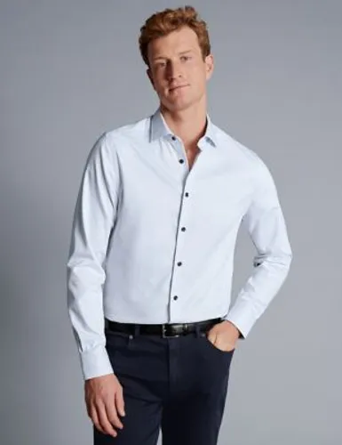 Charles Tyrwhitt Mens Slim Fit Non Iron Pure Cotton Textured Shirt - 14.533 - White, White