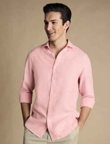 Charles Tyrwhitt Mens Slim Fit Pure Linen Shirt - Pink, Pink,Light Green
