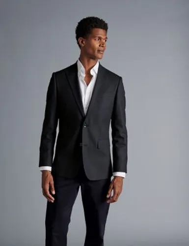 Charles Tyrwhitt Mens Slim Fit Pure Wool Textured Suit Jacket - 38REG - Black, Black