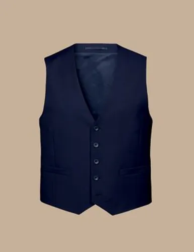Charles Tyrwhitt Mens Wool Rich Waistcoat - 40REG - Dark Navy, Dark Navy,Slate Blue