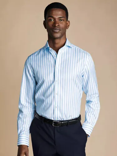 Charles Tyrwhitt Non-Iron Long Sleeve Wide Stripe Shirt - Sky Blue - Male