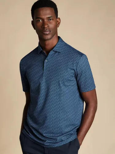 Charles Tyrwhitt Peacock Feather Print Cotton Polo Shirt, Turquoise Blue - Turquoise Blue - Male