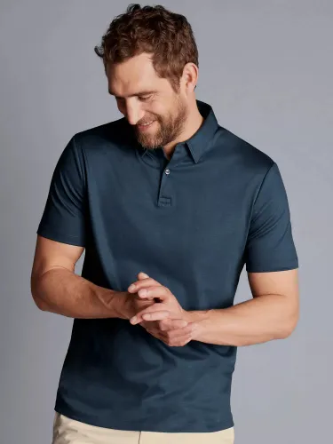 Charles Tyrwhitt Short Sleeve Jersey Polo Shirt - Petrol Blue - Male