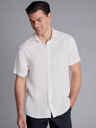Charles Tyrwhitt Short Sleeve Pure Linen Shirt, White - White - Male