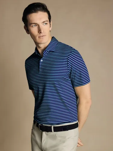 Charles Tyrwhitt Short Sleeve Stripe Jersey Polo Shirt - Aqua - Male