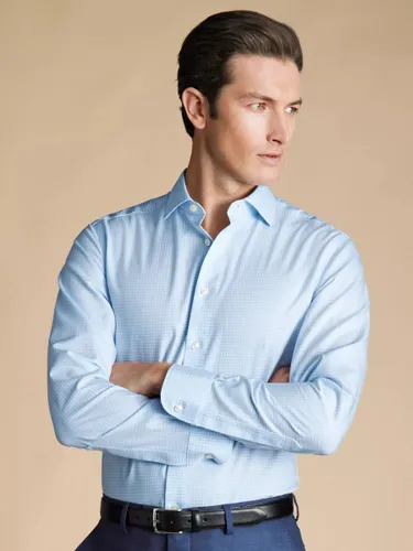 Charles Tyrwhitt Slim Fit Gingham Linen Blend Shirt - Sky Blue - Male
