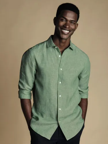 Charles Tyrwhitt Slim Fit Linen Shirt - Light Green - Male