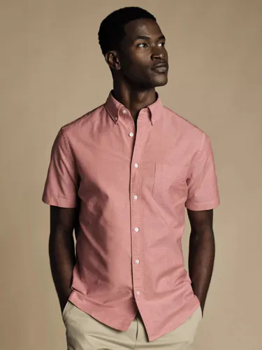 Charles Tyrwhitt Slim Fit Short Sleeve Oxford Shirt - Coral Pink - Male
