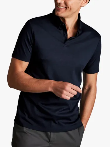 Charles Tyrwhitt Smart Jersey Short Sleeve Polo - Navy Blue - Male