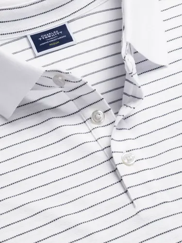 Charles Tyrwhitt Stripe Pique Polo Shirt - White & Navy - Male