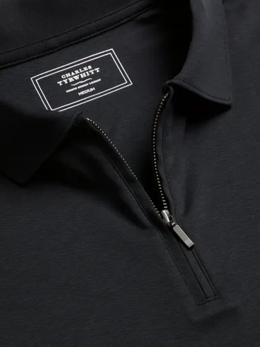 Charles Tyrwhitt Zip Neck Jersey Polo Shirt - Black - Male