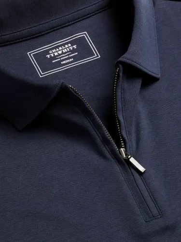 Charles Tyrwhitt Zip Neck Jersey Polo Shirt - Navy - Male