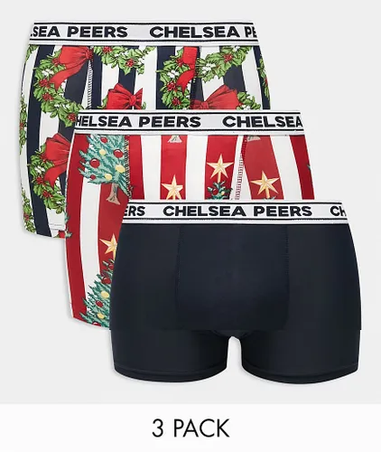 Chelsea Peers 3 pack christmas fairisle boxers in navy red and white