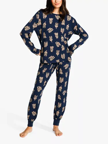 Chelsea Peers Cockapoo Eco Long Sleeve Classic Recycled Pyjama Set, Navy - Navy - Female