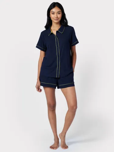 Chelsea Peers Contrast Piping Short Pyjamas, Navy - Navy - Female