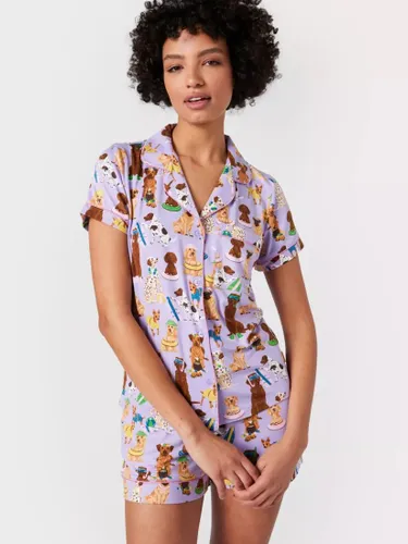 Chelsea Peers Curve Dog Print Short Jersey Pyjamas, Lilac/Multi - Lilac/Multi - Female
