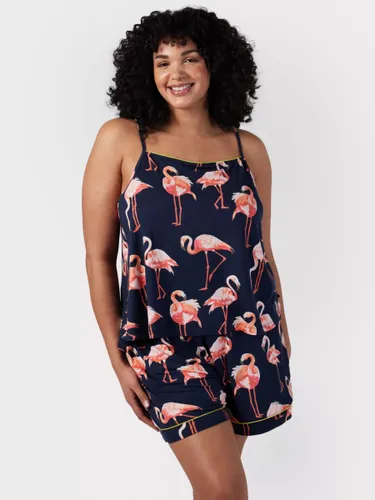 Chelsea Peers Curve Flamingo print Cami Short Pyjamas, Navy/Multi - Navy/Multi - Female