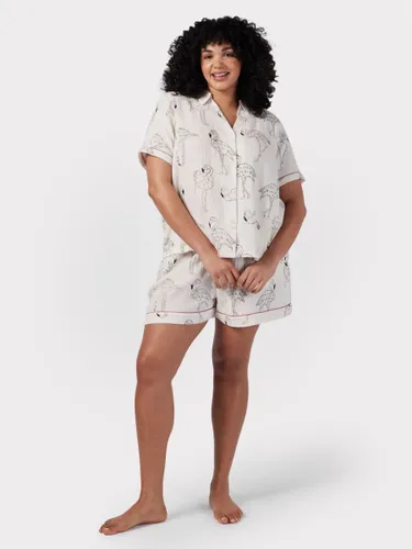 Chelsea Peers Curve Flamingo Print Cotton Cheesecloth Short Pyjamas, Off White - Off White - Female