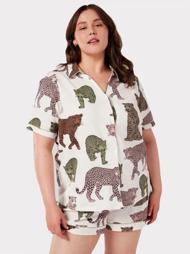 Chelsea Peers Curve Organic Cotton Leopard Print Short Pyjamas, Off White/Multi - Off White/Multi - Female