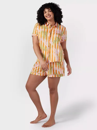 Chelsea Peers Curve Palm Stripe Short Pyjamas, Orange/Multi - Orange/Multi - Female