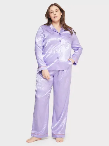 Chelsea Peers Curve Satin Jacquard Dragon Print Long Pyjama Set, Purple - Purple - Female