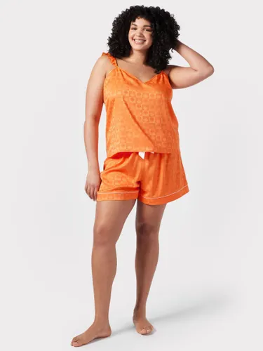 Chelsea Peers Curve Satin Jacquard Palm Short Pyjamas, Orange - Orange - Female