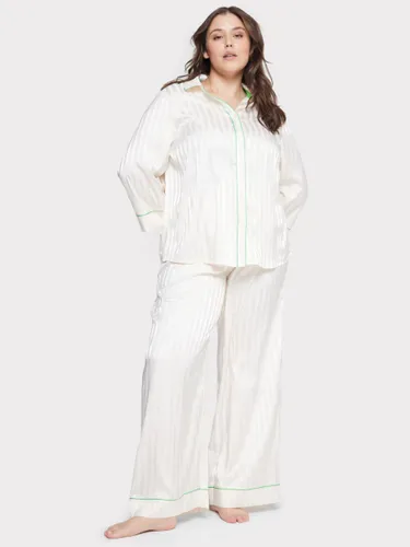 Chelsea Peers Curve Satin Jacquard Stripe Long Pyjama Set, Off White - Off White - Female