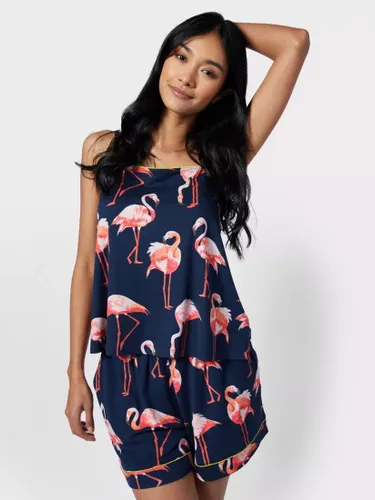 Chelsea Peers Flamingo Print Cami & Short Jersey Pyjamas, Navy/Multi - Navy/Multi - Female