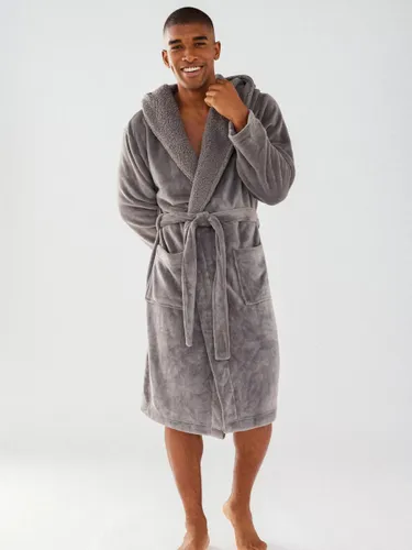 Chelsea Peers Fluffy Hooded Dressing Gown - Grey - Male