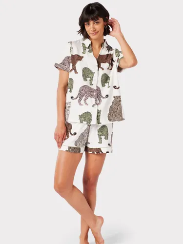 Chelsea Peers Leopard Organic Cotton Short Pyjamas, Off White/Multi - Off White/Multi - Female