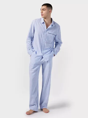 Chelsea Peers Linen Blend Poplin Stripe Pyjama Shirt, Navy/White - Navy/White - Male