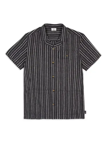 Chelsea Peers Linen Blend Stripe Shirt, Black/White - Black/White - Male