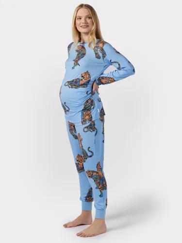 Chelsea Peers Maternity Lotus Tiger Print Pyjama Set, Blue - Blue - Female