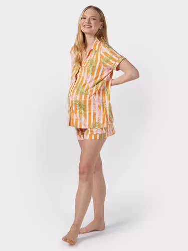 Chelsea Peers Maternity Palm Stripe Short Pyjamas, Orange/Multi - Orange/Multi - Female