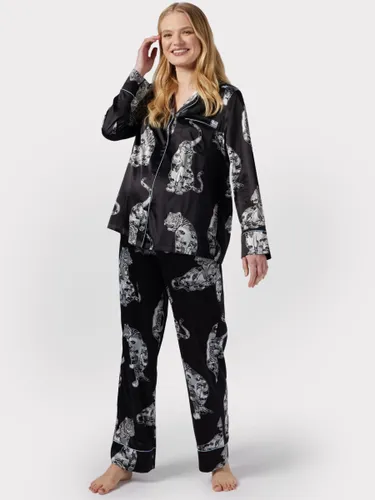 Chelsea Peers Maternity Satin Tiger Print Pyjama Set, Black - Black - Female