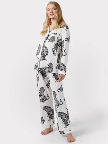 Chelsea Peers Maternity Tiger Print Pyjama Set, Off White - Off White - Female
