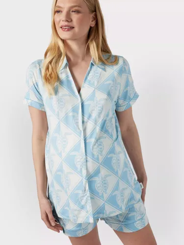 Chelsea Peers Maternity Tiled Turtle Print Short Pyjamas, Off White/Blue - Off White/Blue - Female