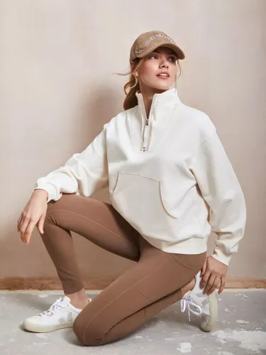 Chelsea Peers Organic Cotton Quarter Zip Sweatshirt, Off White - Off White - Female