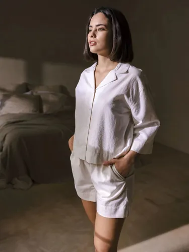 Chelsea Peers Poplin Micro Stripe Short Pyjama Set, Camel - Camel - Female
