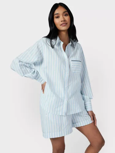 Chelsea Peers Poplin Stripe Long Sleeve Pyjama Shirt, Blue - Blue - Female