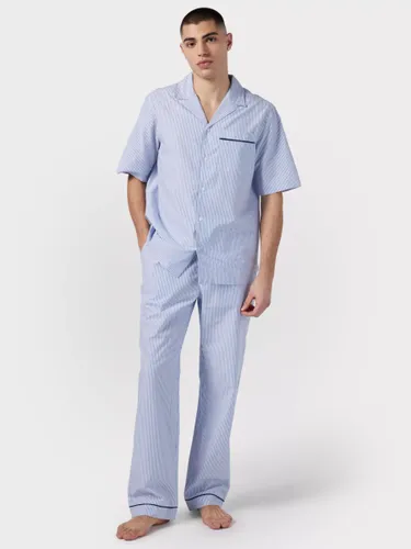 Chelsea Peers Poplin Stripe Print Pyjama Set, Blue - Blue - Male