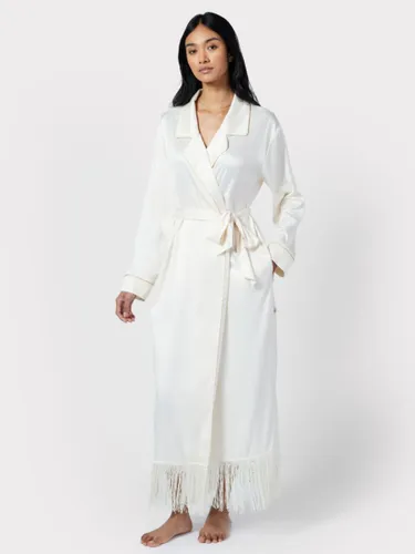 Chelsea Peers Satin Fringe Trim Dressing Gown, Off White - Off White - Female