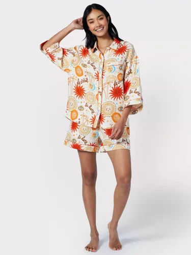 Chelsea Peers Sun & Moon Print Oversized Short Pyjamas, Off White/Multi - Off White/Multi - Female